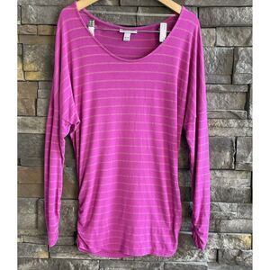 Liz Lange Maternity  V-neck Dark Pink & Metallic‎ Gold Striped Shirt  XS